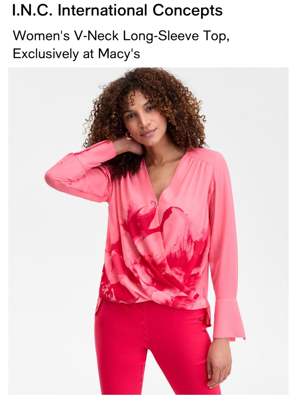 INC 1X International Concepts Coral and Fuchsia Draped V-Neck Blouse 1X NWT